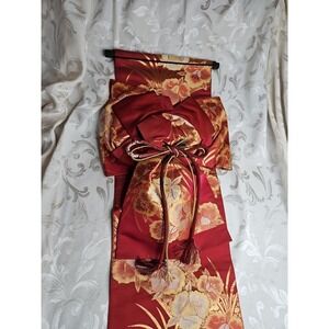 Japanese Silk Kimono Obi Wall Hanging Asian Gold Brocade Vintage